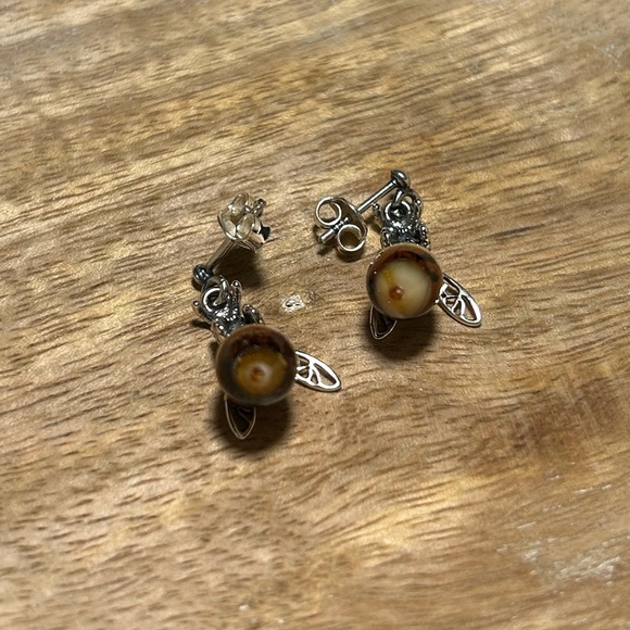Amber Wasp 925 Sterling Silver Dangle Earrings - Picture 12 of 14
